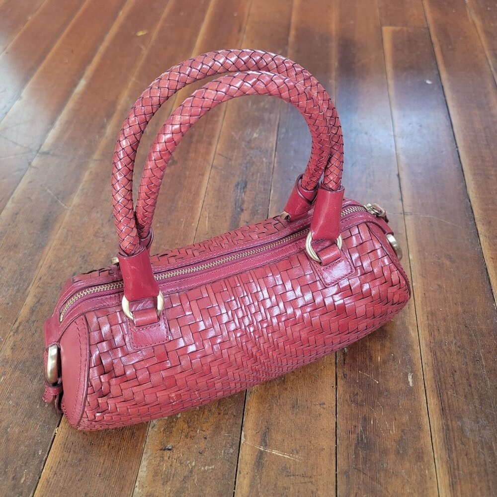 Rare COLE HAAN  Genevieve woven handbag purse - Red leather - red wine